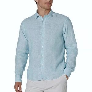 UNTUCKit 100% Linen Light Blue Casual Button Down Collared Fraconia Shirt Medium